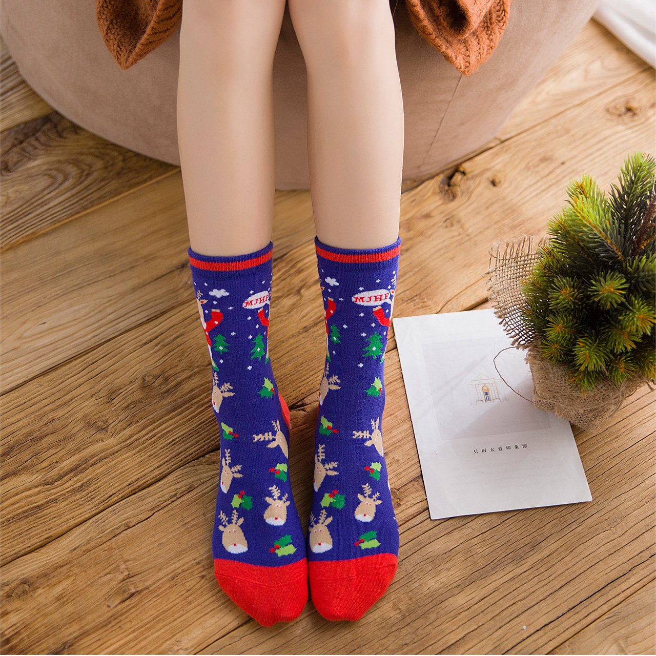 CHIC DIARY 5 Pairs Women Girls Christmas Holiday Stocking Socks With Gift Box (Gift box #03(01&02))