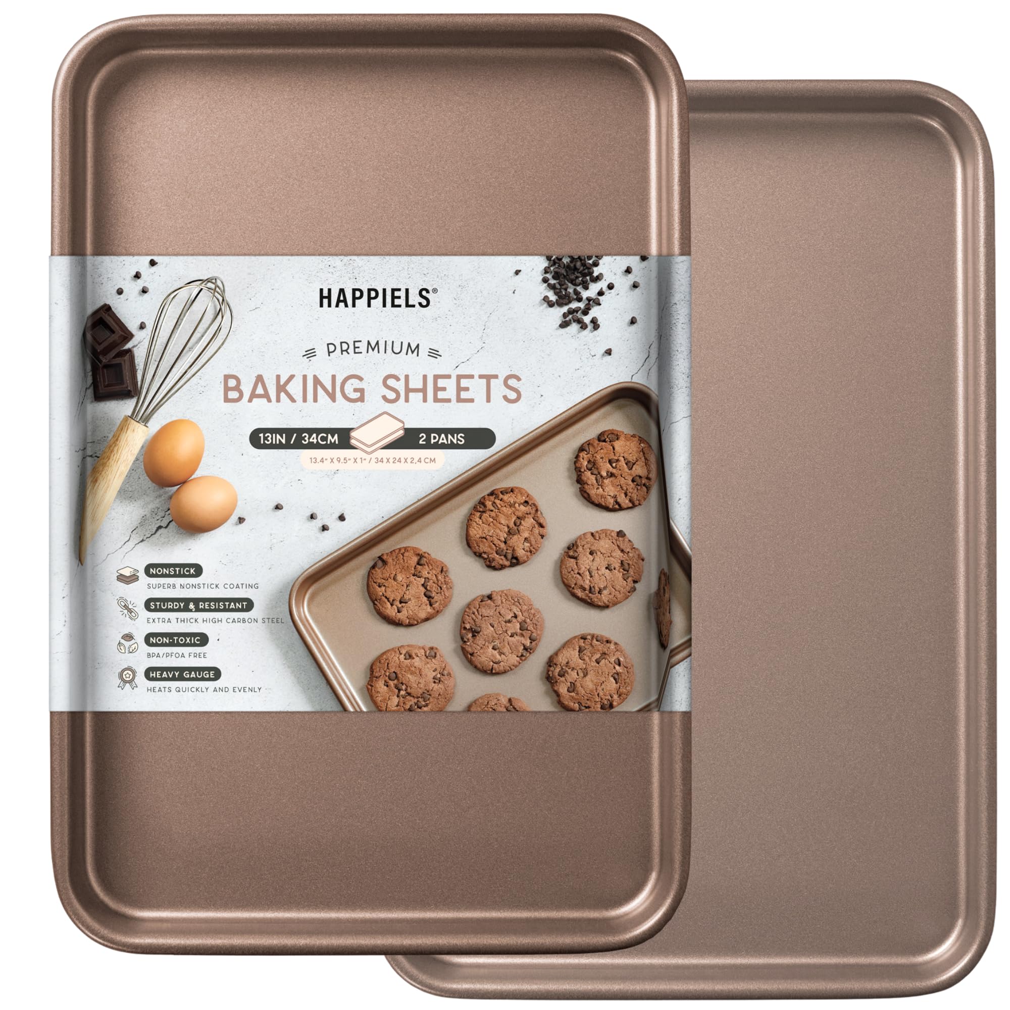Photo 1 of HAPPIELS Nonstick 9x13 inch Quarter Baking Sheet Set of 2 | PFOA & BPA Free Non Toxic 13x9 inches Cookie Sheets | Best Non stick Cooking Pans, Small Tray for Toaster Oven | Nontoxic Baking Pan 9 x 13