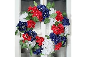SUNNYPARK 22’’ Patriotic Wreath for Front Door, Artificial Hydrangea Wreath 4th of July Memorial Day Red White and Blue Summer Wreaths Decorations