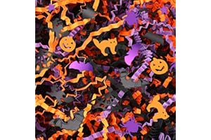 Jansun Halloween Black Orange Purple Crinkle Cut Paper, 115g/4oz Shred Filler with Pumpkin Spider Bat for Gift Wrapping Craft DIY Basket Filling Trick or Treat Candy Decorations