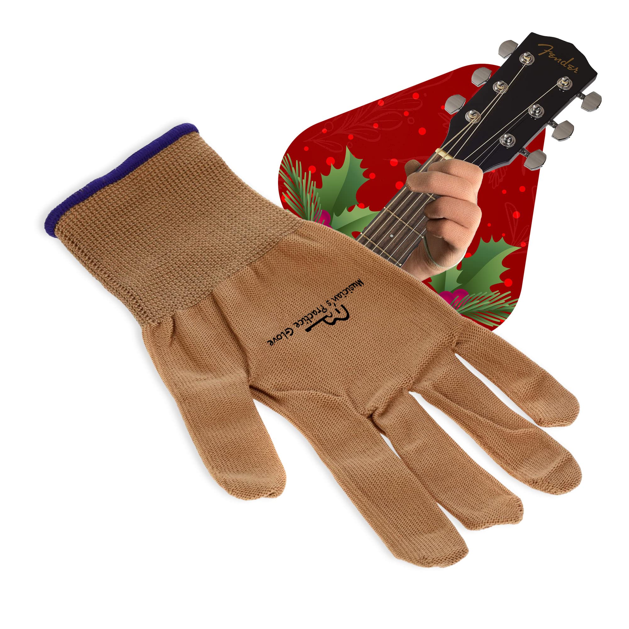 Musician's Practice Glove - 1-Pack Guitar Gloves for Women and Men, Fingertip Protectors for Playing String Instruments, Hand Issues and More, Nylon Thin Gloves for Indoor/Outdoor Gigs, XS, Beige