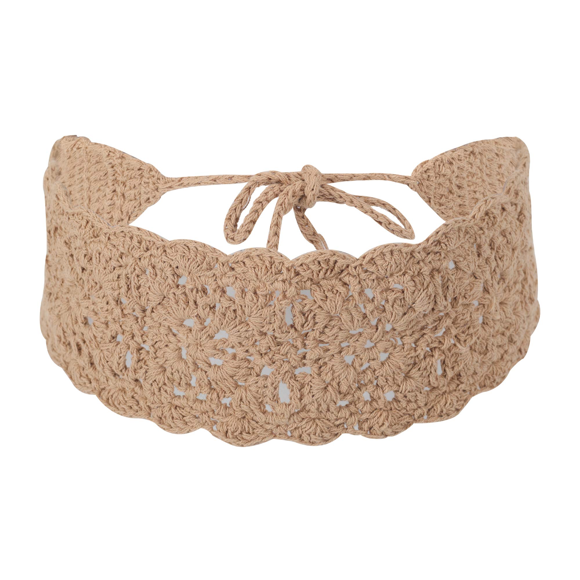 ZLYC Women Floral Headband Handmade Crochet Knit Vintage Hair Bands (Plain Khaki)