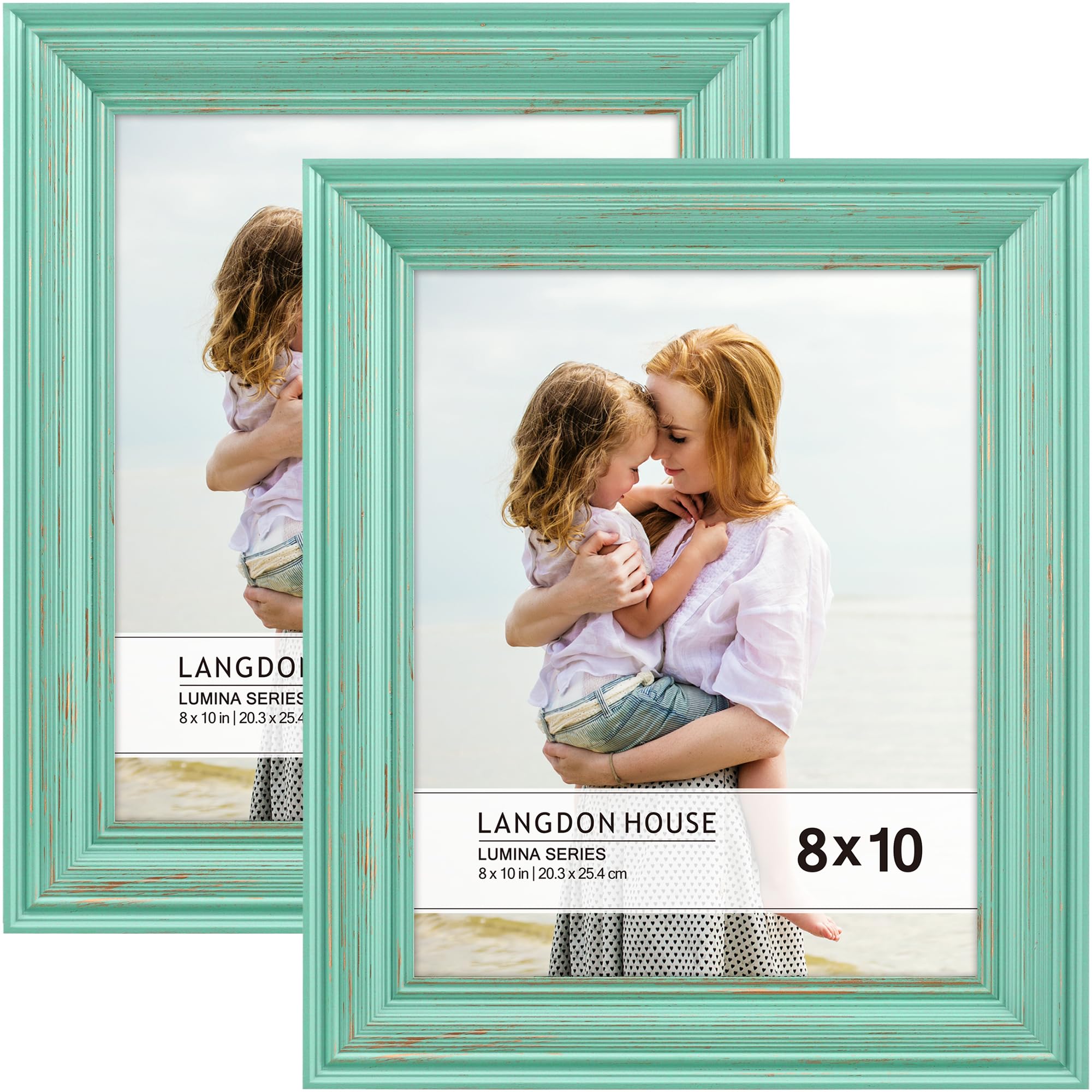 Langdon House - 10x8 Real Wood Picture Frames - Eggshell Blue - Gold Accents, 2 Pack - French Country Style Wooden Photo Frame 10 x 8 - Lumina Collection