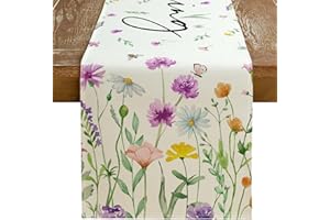 GEEORY Pink Flowers Daisy Spring Table Runner Placemat Farmhouse Rustic Holiday Kitchen Dining Table Decoration for Indoor Outdoor Dinner Party Décor