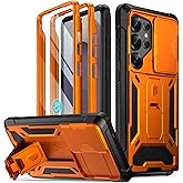Poetic Spartan Case for Galaxy S25 Ultra 6.9", [Slide Camera Cover] [Screen Protector Works with Fingerprint ID] Military Grade Rugged Shockproof S25 Ultra Phone Case with Kickstand, Metallic Orange