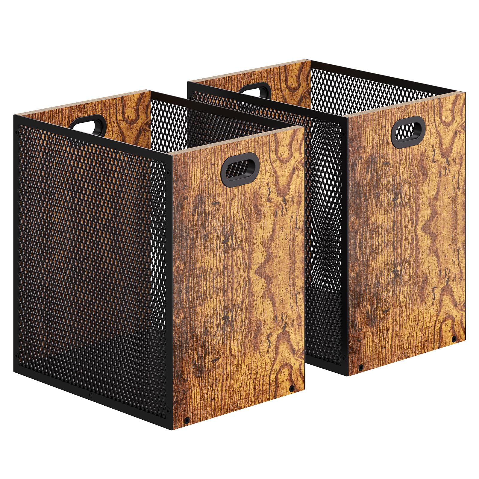 Photo 1 of **INCOMPLETE** Retro Office Trash Can, Iron and Wood Combination Bedroom Garbage Can, Rectangular Design Wastebasket with Handle, Industrial Style Trash Can for Home Office, 11.02" X 7.87" X 11.81" 4.5 Gallon (2)