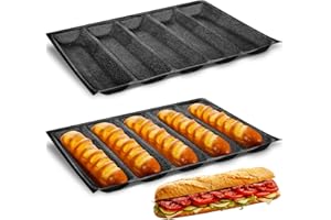 Maxcheck 2 Pcs Silicone Perforated Baking Forms Sandwich Mold French Baguette Bread Pan Mat 5 Loaf Non Stick Baking Liners fo