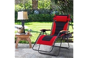 MAISON ARTS Oversized XXL Padded Zero Gravity Lawn Chair Foldable Recliner 30" Wide Seat Anti Gravity Lounge Chair Outdoor Camp Chair for Poolside Backyard Beach, Support 400LBS, Red