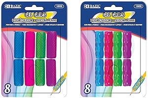 BAZIC PRODUCTS BAZIC Pencil Grip Soft Gel Pen Grip, Ergonomic Training Gripper for Righties Lefties, Comfort Grips Assorted Color (8/Pack), 2-Packs