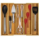 Purawood Kitchen Drawer Organizer - Expandable Utensil Drawer Organizer for Kitchen, Cutlery Tray & Silverware Organizer, 3-5 Slots - Bamboo Organizer for Utensils & Flatware (Natural)