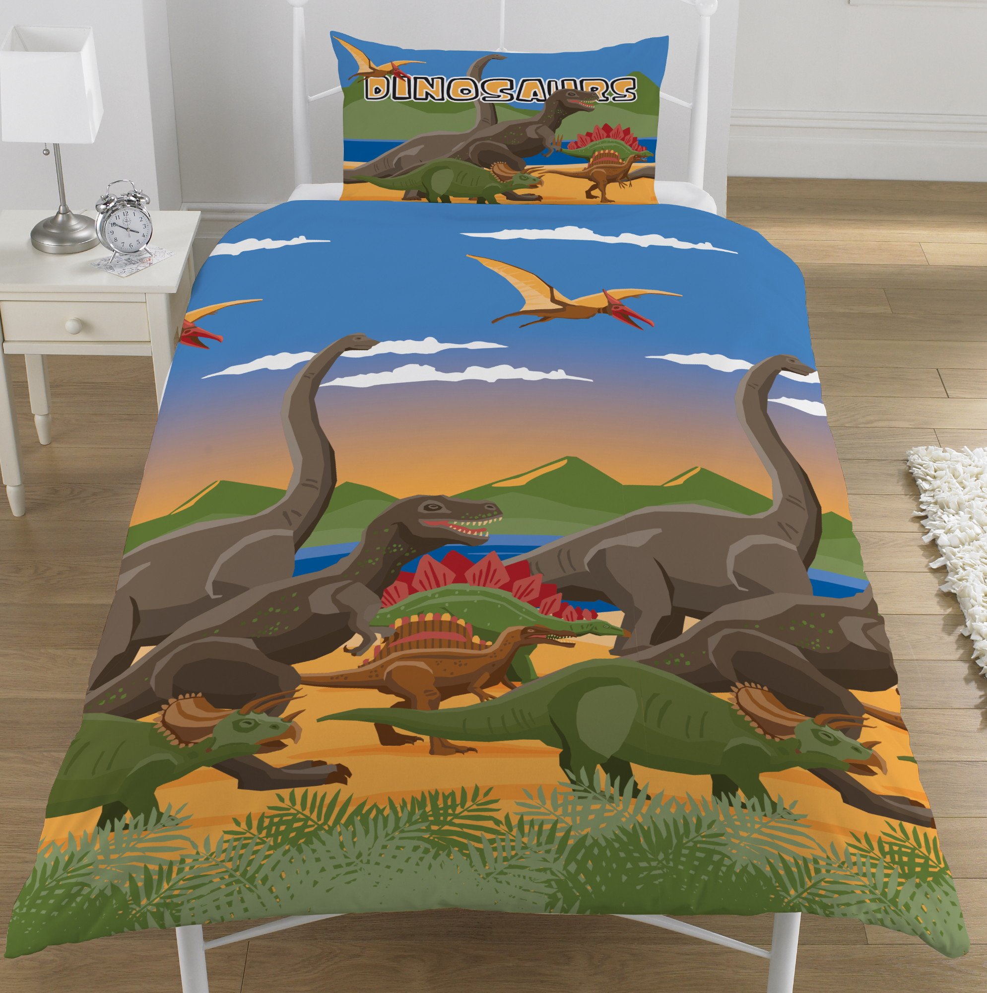 KidCollection Dinosaur World Dino Herd Single/Double Reversible Duvet Cover Bed Set Jurassic (Single Duvet Cover)