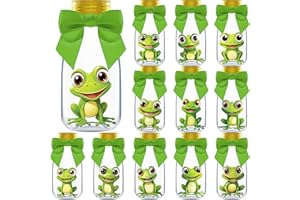 Ethisa Small 12 Pack Frog Party Favors - DIY Candy Jars with Ribbons and Stickers - Party Decoration Bottles for Birthday, School Classroom, and Baby Shower - Toad Theme Table Centerpiece for Kids