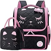 FEWOFJ Cute Black Backpacks with Lunch Bag for Teen Girls, Kids Backpack for Toddler Preschool Bookbags Elementary School Bags