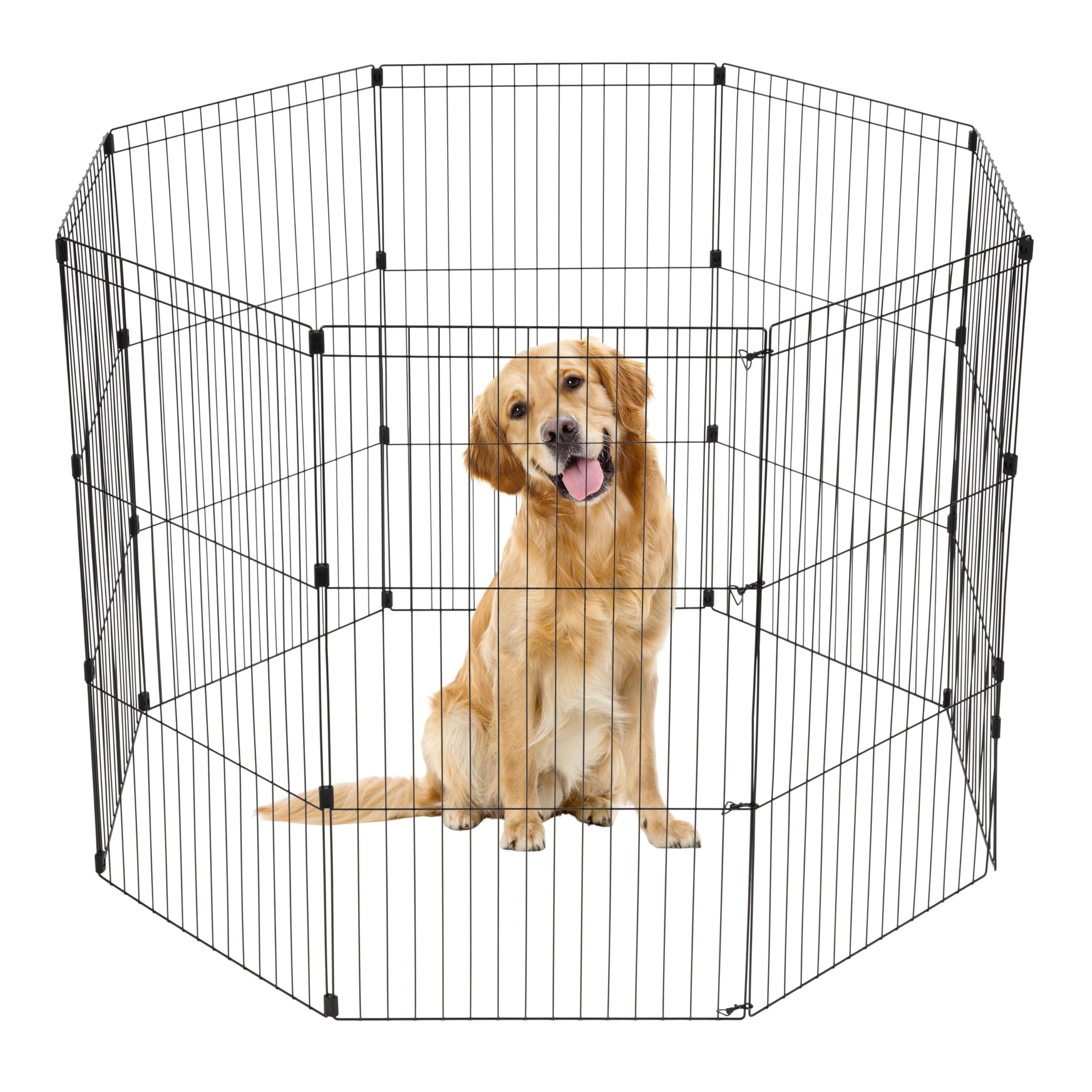 IRIS USA 42" 8-Panel Metal Pet Dog Puppy Playpen, Indoor/Outdoor Dog Fence, 58 x 58 x 42, Foldable, Customizable, Black Image