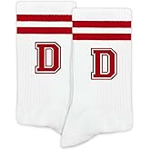 SSQBZU Striped Initial Socks with the Letter in Red,Gifts for Birthday,Christmas,etc.,Socks for Adult,Teens,Men&Women.