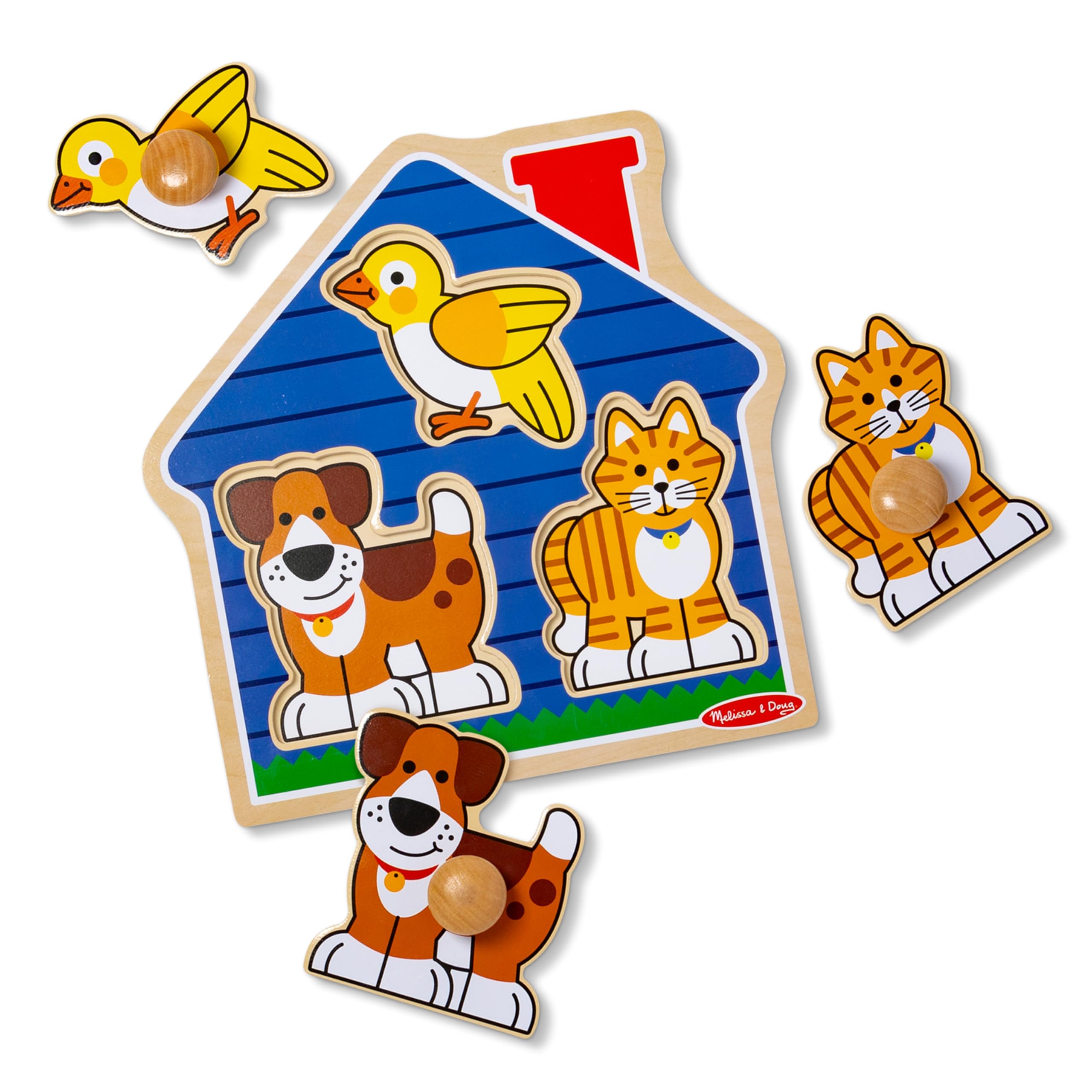 Melissa & Doug Pets Jumbo Peg Wooden Puzzle; Animal Puzzles, Peg Puzzles for Toddlers Ages 1+