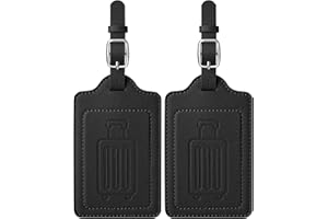 Teskyer Luggage Tags for Suitcases, TSA Approved with Privacy Protection Cover, Premium Faux Leather Bag Tags for Travel - 2 Pack, Black