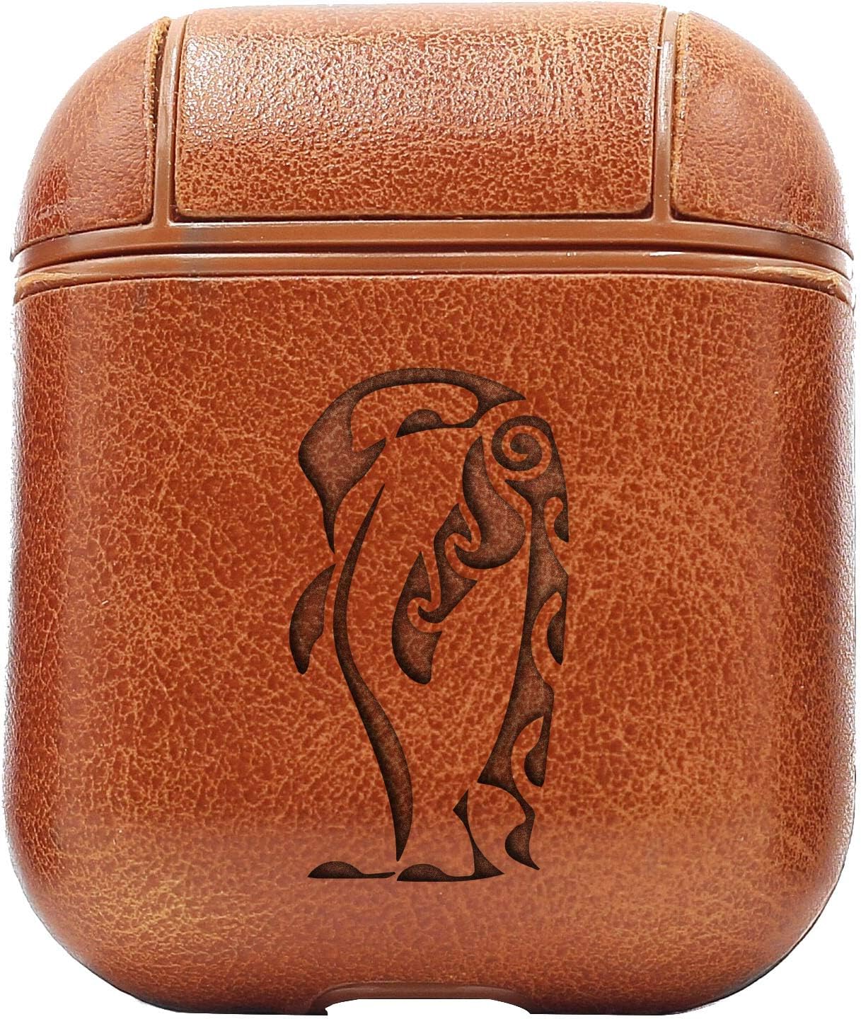 NBFU Penguin DIE Cut (Vintage Brown) Engraved Air Pods Protective Leather Case Cover - a New Class of Luxury to Your AirPods - Premium PU Leather and Handmade exquisitely by Master Craftsmen