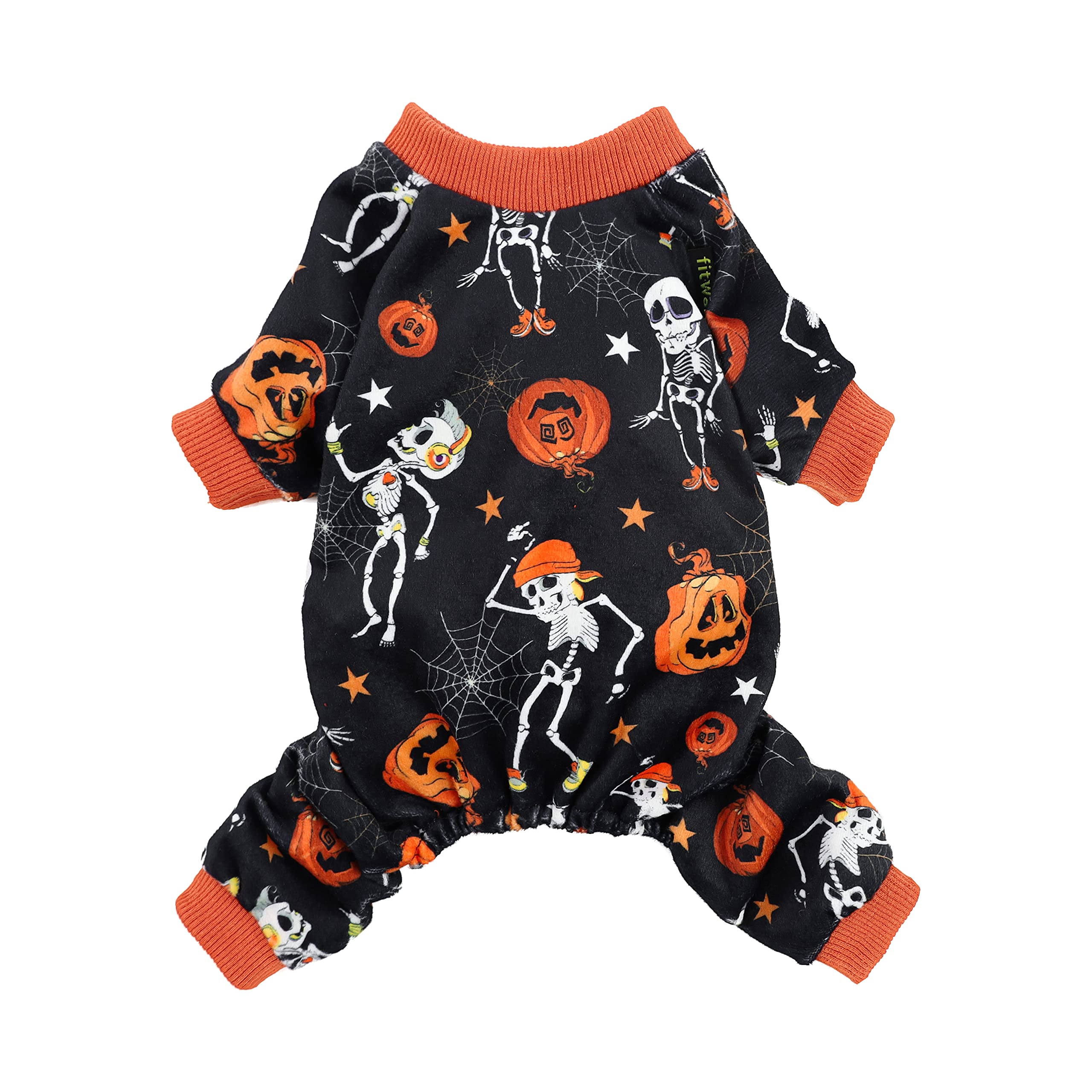 Fitwarm Halloween Skeleton Dog Costume Lightweight Velvet Pajamas Pet Clothes Doggie PJS Puppy Onesie Doggy Outfits Cat Jumpsuits Black Medium — image 1