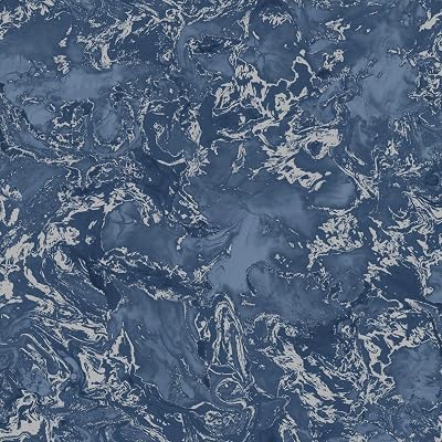Muriva Elixir Marble Wallpaper Navy Blue Silver Metallic