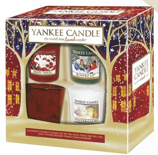 title=Yankee Candle – Confezione regalo Natale 2015 Set Include 3 candele e supporto