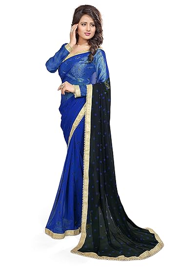 Womens New Georgette Printed Half & Half Saree With Un-stitched Blouse Piece