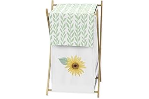 Sweet Jojo Designs Yellow, Green and White Sunflower Boho Floral Baby Kid Clothes Laundry Hamper - Farmhouse Watercolor Flower