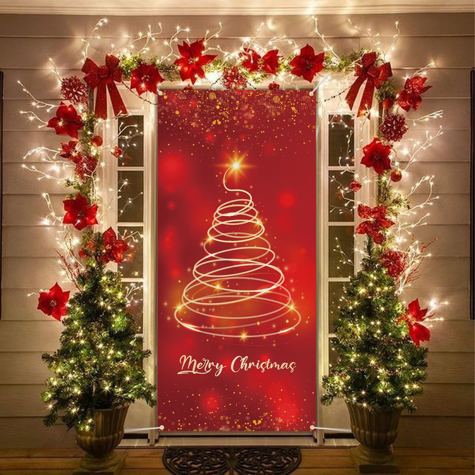 AOLOA Red Gold Christmas Tree Door Banner, Polyester, Christmas, New Year, Large, No Additional Components Included