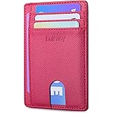 Buffway Slim Minimalist Front Pocket RFID Blocking Leather Wallets for Men and Women - Lichee Red