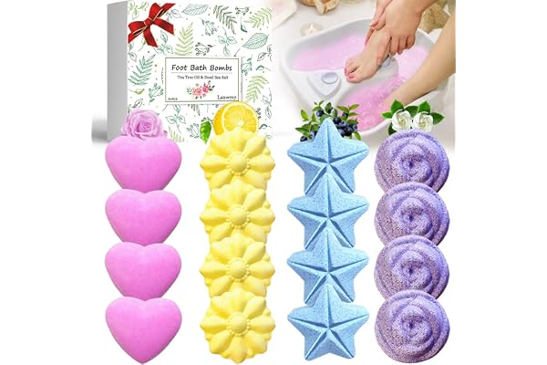 Bath Foot Bombs, 16 Pack Foot Soak with Bath Salt and Tea Tree Oil. Organic Natural Handmade Aroma Pure Essential Oil Bubble