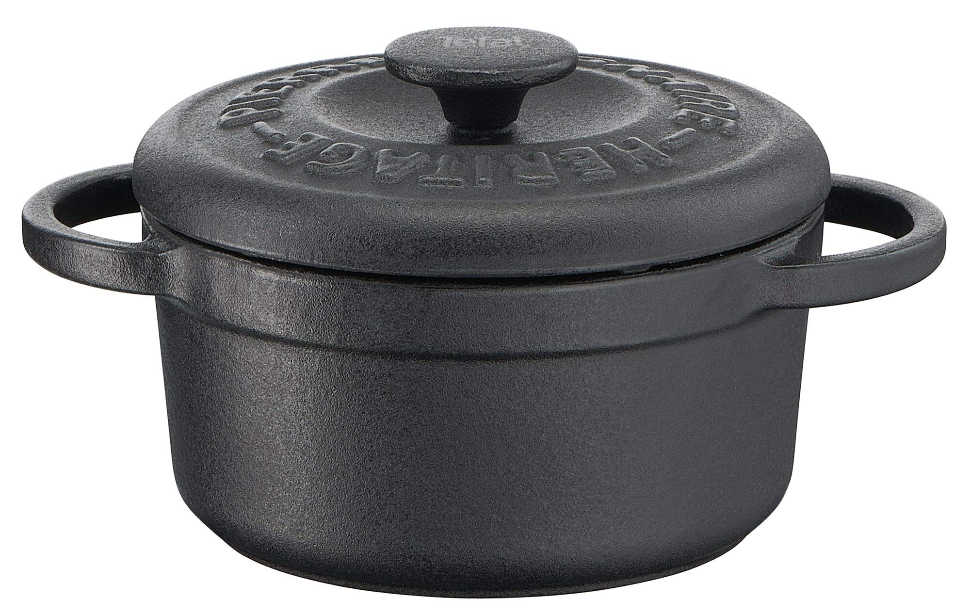 Tefal Pierre Gagnaire Heritage Set of 4 Mini Round Cast Steel Casserole Dishes 10 cm / 0.3 L Induction E223S404, Black