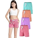 ATTIQOZI 4 Pack Girls Athletic Shorts Dry-Fit Basketball Shorts with Pockets,Girls Running Shorts for Kids Gym Soccer