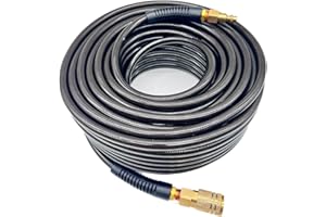 SYXQT Polyurethane(PU) 1/4-Inch x 100FT Reinforced, Air Hose with 1/4” Swivel Industrial Quick Coupler and Plug, Bend Restrictor,Black