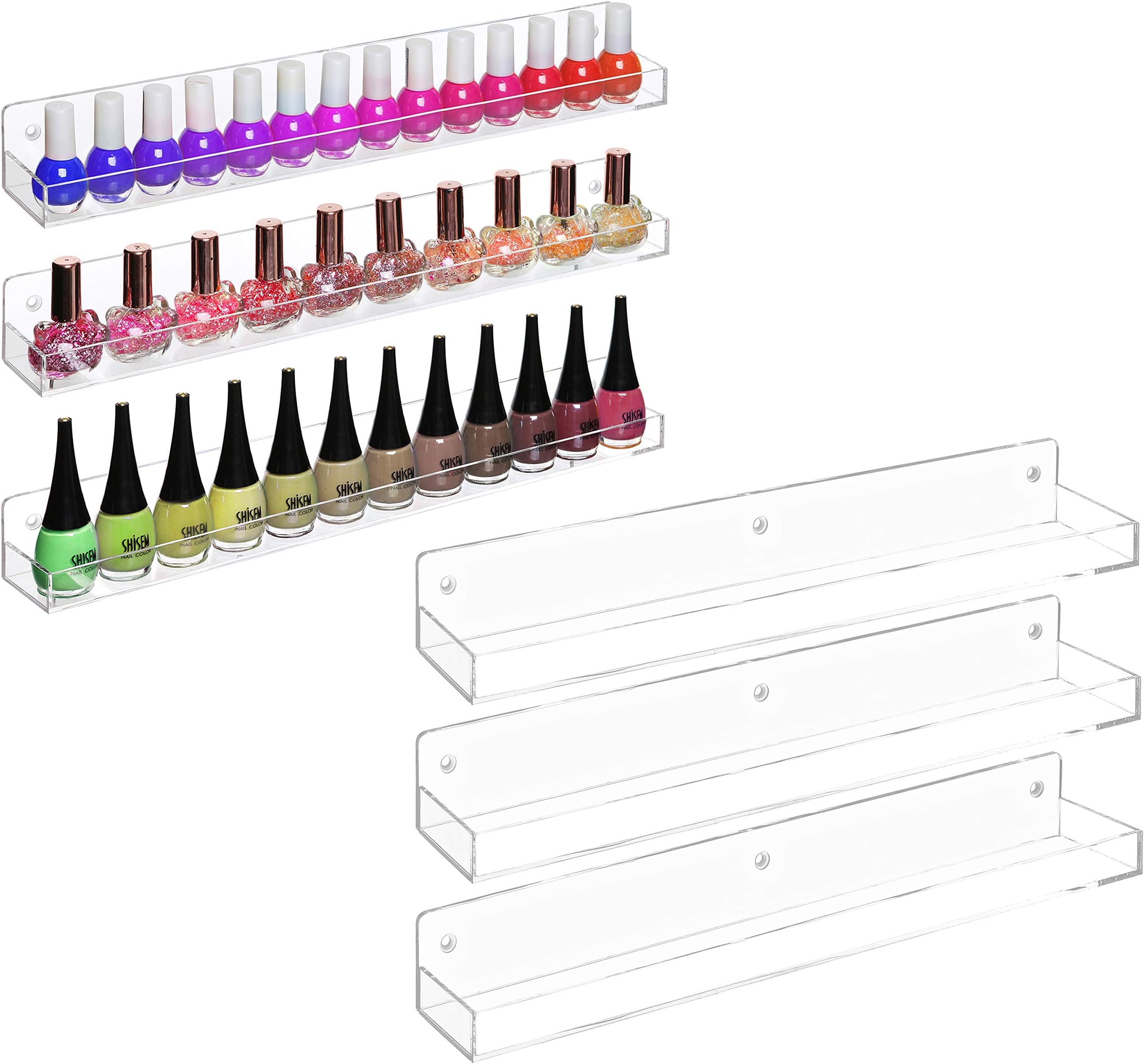 MyGift Wall-Mounted Clear Acrylic Nail Polish Floating Shelving Rack/Essential Oil Display Organizer, Set of 6
