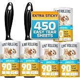Lint Rollers for Pet Hair, White, Sticky Remover for Couch, Clothes, Furniture and Carpet, Dog and Cat Fur Remover, Animal Fuzz, 5 Large Sticky Rollers