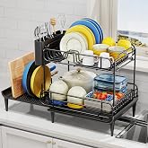 Urackify Expandable Dish Drying Rack with Drainboard for Kitchen Counter | 2 Tier Dish Drainer, Expands from 16.9 to 26.6 Inches to Fit More Dishes, with Fast Drainage &amp; Flexible Placement for Sinks