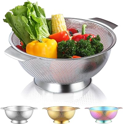 Kyraton Stainless Steel Colander 28.5cm Heavy Duty Handles Self Draining Base