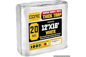 Core Tarps Extreme Heavy Duty 20 Mil Tarp Cover, Waterproof, UV Resistant, Rip and Tear Proof, Poly Tarpaulin with Reinforced Edges for Roof, Camping, Patio, Pool, Boat (White 12′ X 16′)