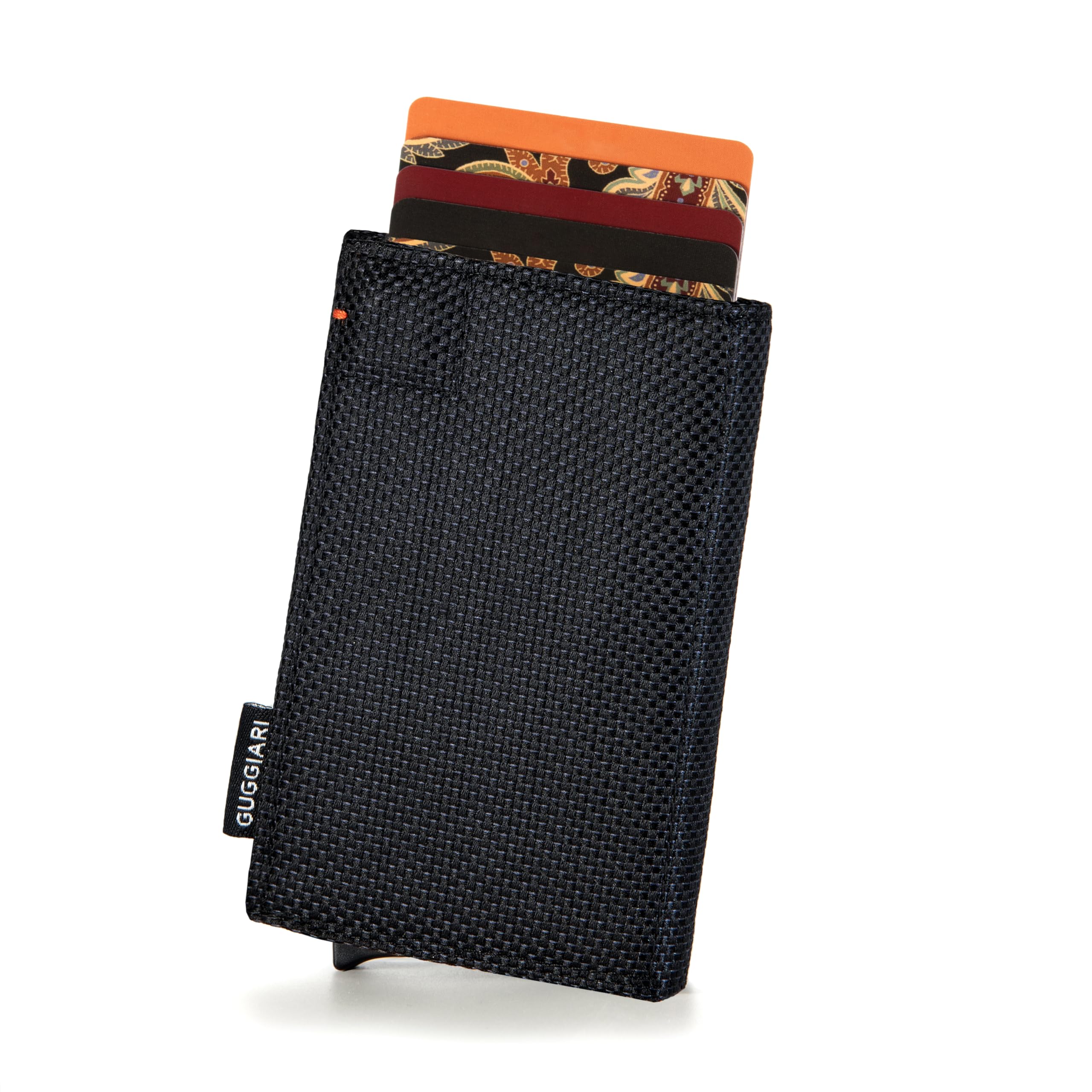 GUGGIARI® Card Holder - Card Wallet with Coin Pocket and Magnetic Flap for Cash - Aluminum RFID Card Holder - Slim Wallet for Men - Black Carbon