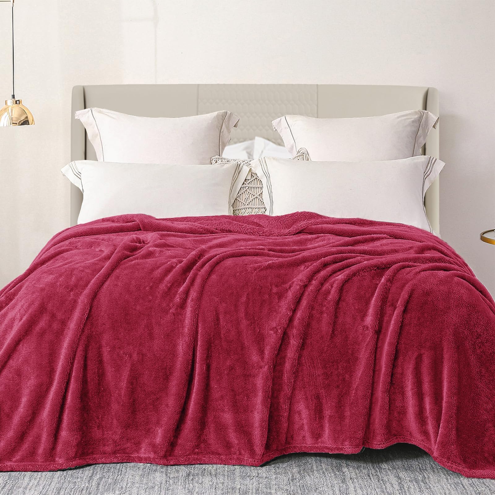 Exclusivo Mezcla Plush Fuzzy Fleece Bed Blanket Queen Size 230x230 CM, Super Soft, Fluffy and Warm Blankets, Suitable for All Season Use, Burgundy