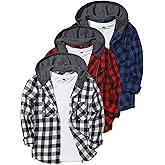 Suitswinew Flannel Hoodie for Men Shirts Button Down Plaid Lightweight Jackets for Men Long Sleeve Stylish Casual with Pocket