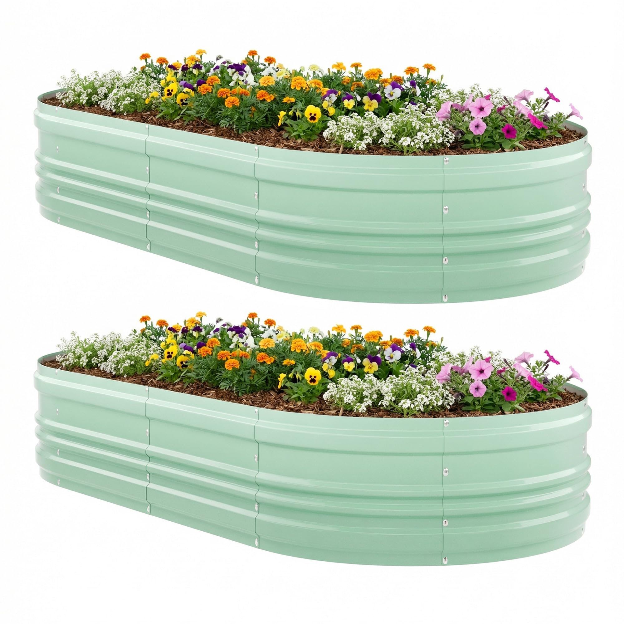 workpro 2pk 8x4x1ft outdoor galvanized raised garden bed, easy assembly planter raised beds for vegetable, flowers, herbs, light green