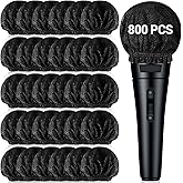 Buryeah 800 Pcs Disposable Microphone Cover Non Woven Handheld Microphone Windscreen with Elastic Band Individually Wrapped Mic Cover for KTV Recording Studio Karaoke Stage Performance (Black)