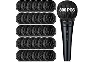 Buryeah 800 Pcs Disposable Microphone Cover Non Woven Handheld Microphone Windscreen with Elastic Band Individually Wrapped Mic Cover for KTV Recording Studio Karaoke Stage Performance (Black)