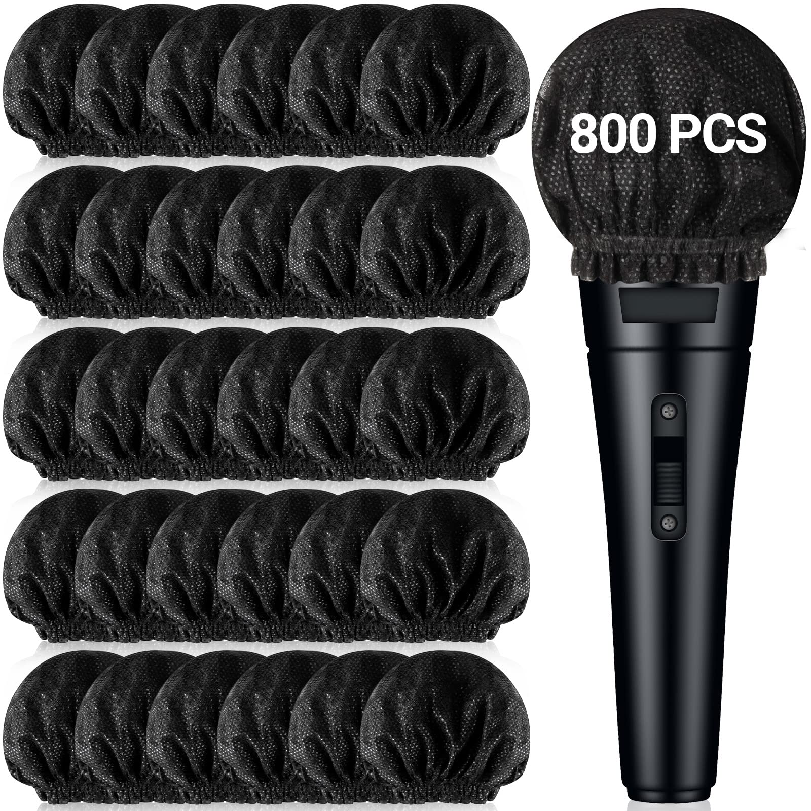 Photo 1 of 800 Pcs Disposable Microphone Cover Non Woven Handheld Microphone Windscreen with Elastic Band Individually Wrapped Mic Cover for KTV Recording Studio Karaoke Stage Performance (Black)