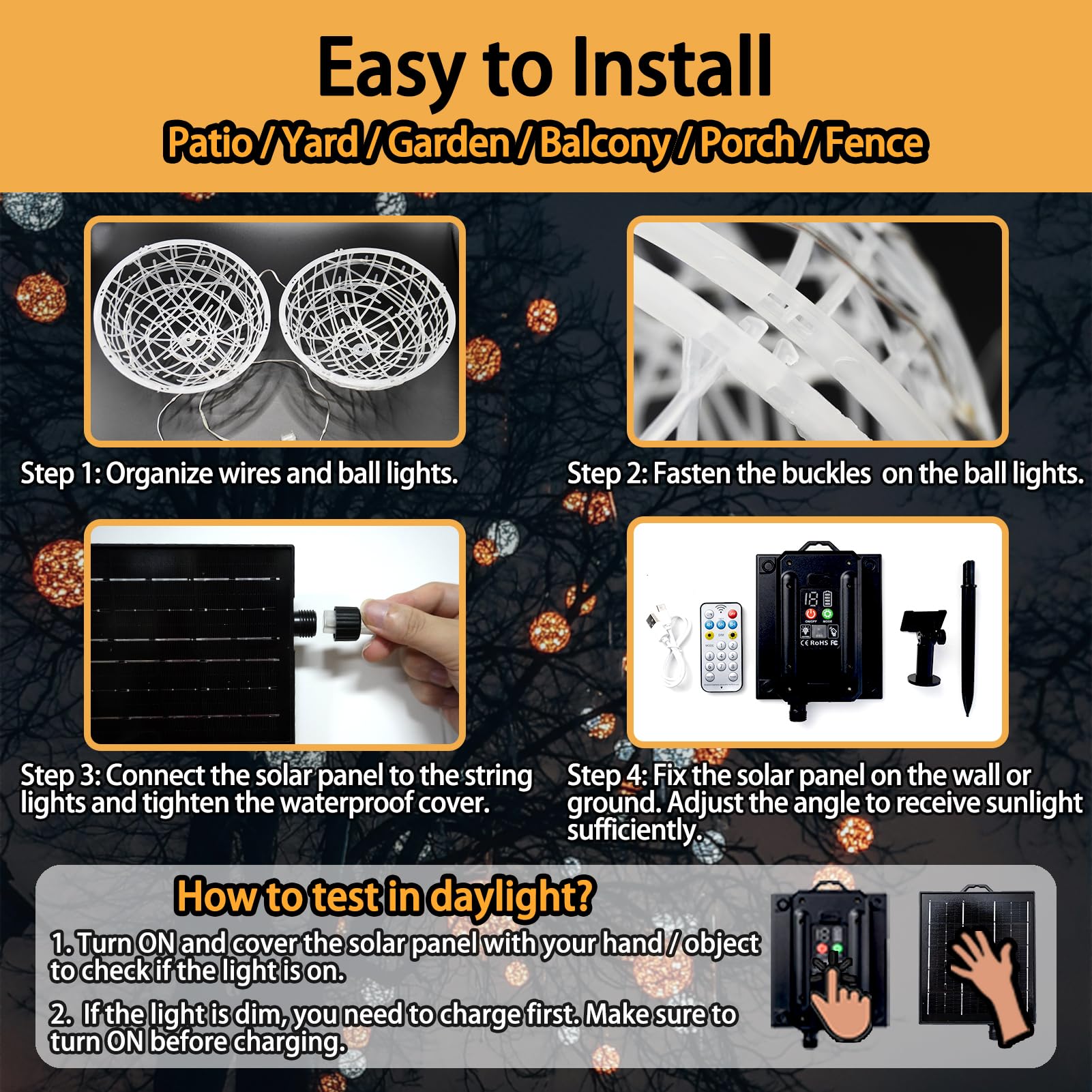 WISEgham 200LED Solar Christmas Ball Lights for Outdoor Trees – Waterproof Globe String Lights with 8 Lighting Modes, Solar Sphere Lights, Holiday Decor for Tree Garden Porch (Multicolor, 5pc)