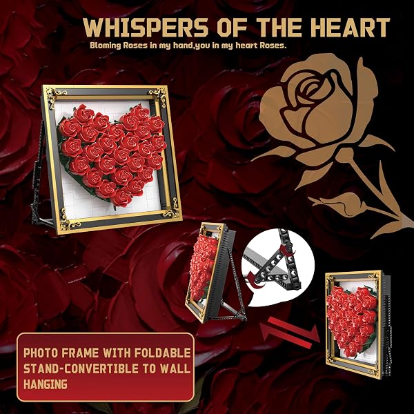 ZONECYTD RED ROSE BUILDING SET COMPATIBLE WITH LEGO FLOWERS BOUQUET BOTANICAL COLLECTION WALL & TABLE ART DECOR FOR LOVER ADULTS GIRLS -1871PCS