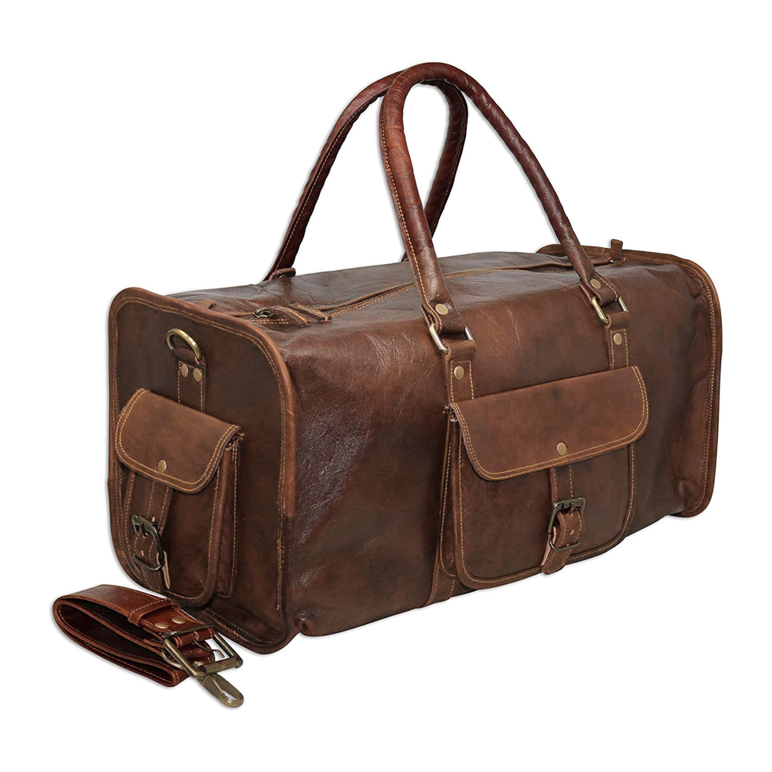 HG-LTHR 50 cm Leather Duffle Bag Travel Carry-On Waterproof Luggage Overnight Gym Weekender Bag