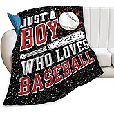 Baseballs Blanket Just a Boy Who Loves Baseball Throw Blankets for Boys Men Fans Super Soft Warm Fleece Sports Flannel Throws Cozy Fuzzy Plush Bedding Gifts for Kids Adults Bedroom Decor 50"x40"