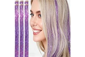 CelineBella Clip In Purple Tinsel Hair Extensions Kit Glitter Strands Clip In for Girls Women Fairy Hair New Year Party Halloween Festival Gift
